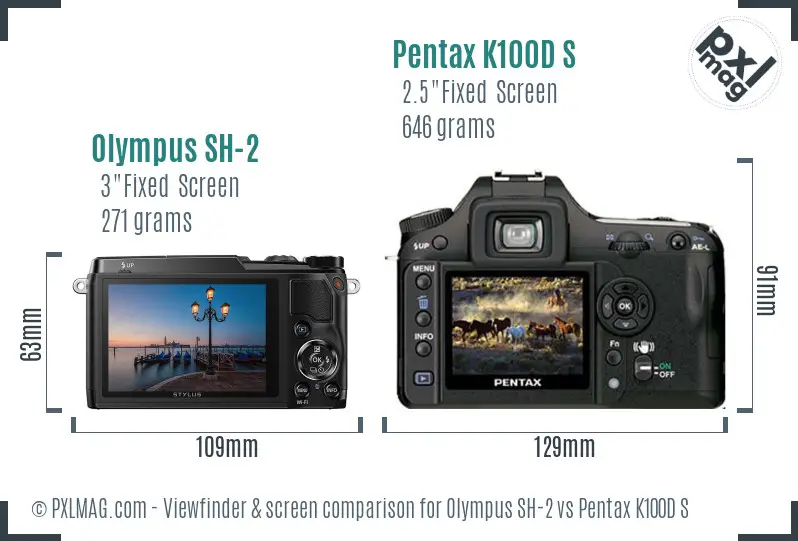 Olympus SH-2 vs Pentax K100D S Screen and Viewfinder comparison