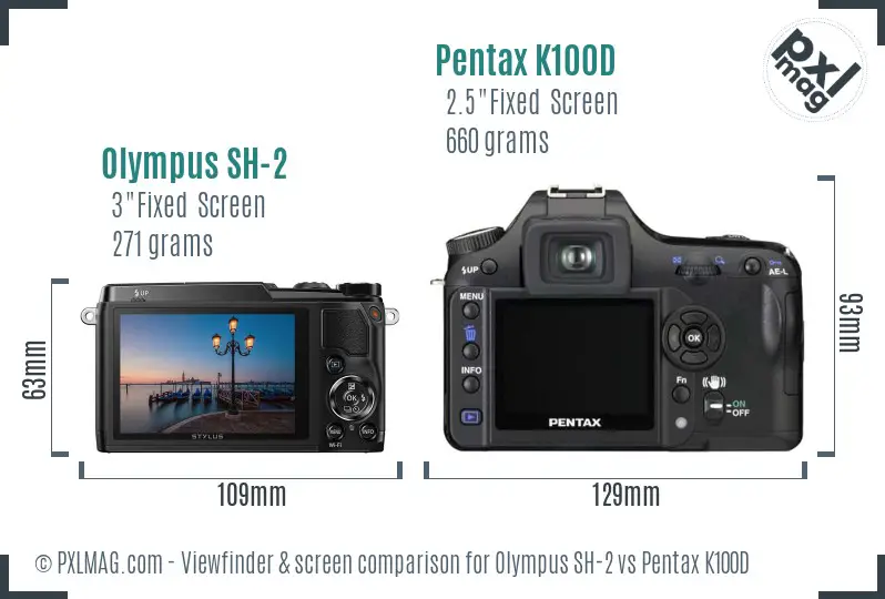 Olympus SH-2 vs Pentax K100D Screen and Viewfinder comparison