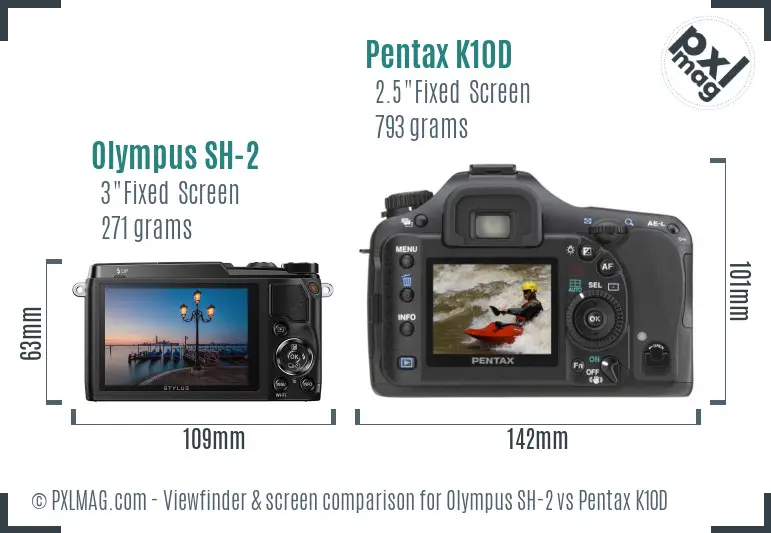 Olympus SH-2 vs Pentax K10D Screen and Viewfinder comparison