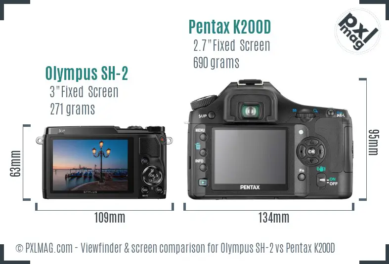 Olympus SH-2 vs Pentax K200D Screen and Viewfinder comparison