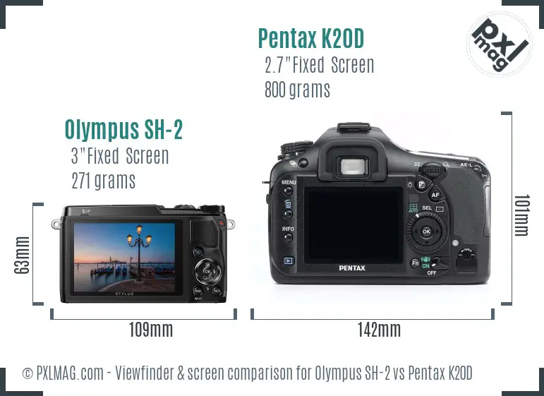 Olympus SH-2 vs Pentax K20D Screen and Viewfinder comparison