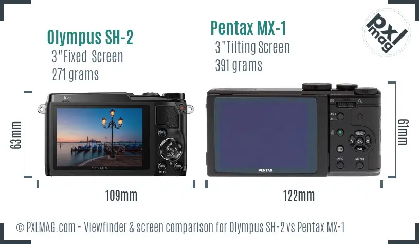 Olympus SH-2 vs Pentax MX-1 Screen and Viewfinder comparison