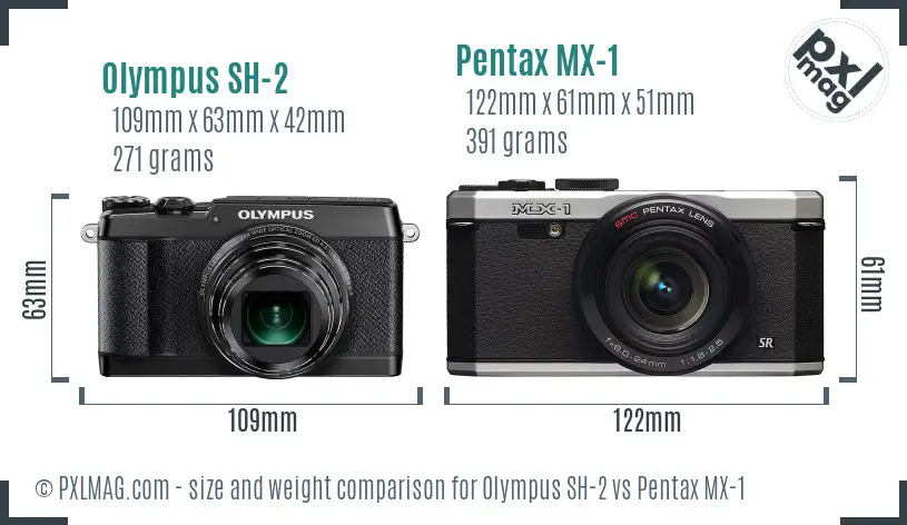 Olympus SH-2 vs Pentax MX-1 size comparison