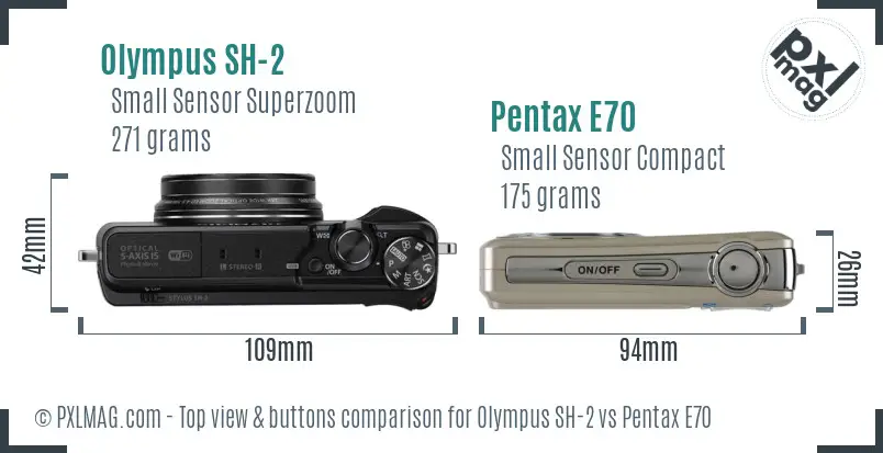 Olympus SH-2 vs Pentax E70 top view buttons comparison