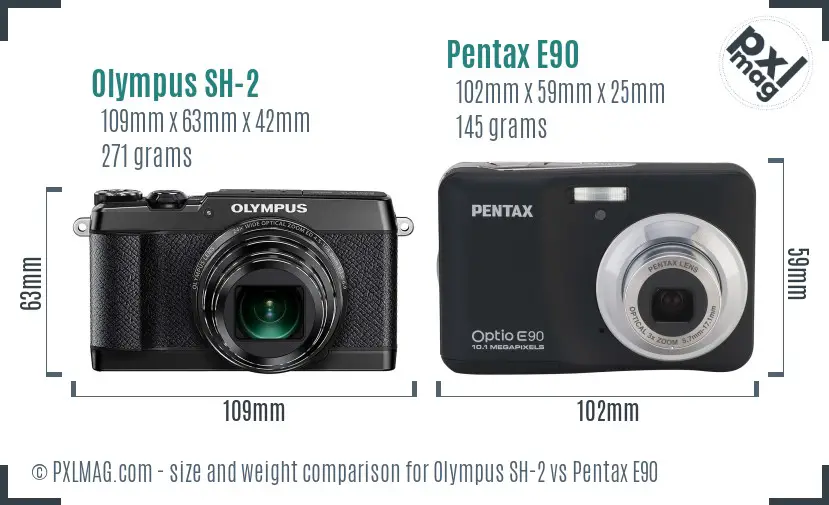 Olympus SH-2 vs Pentax E90 size comparison