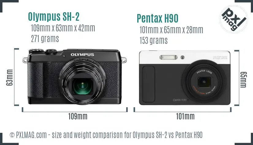 Olympus SH-2 vs Pentax H90 size comparison