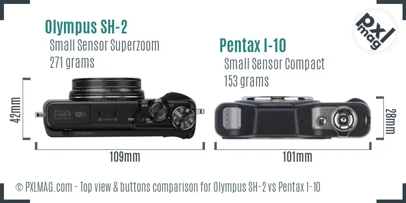 Olympus SH-2 vs Pentax I-10 top view buttons comparison