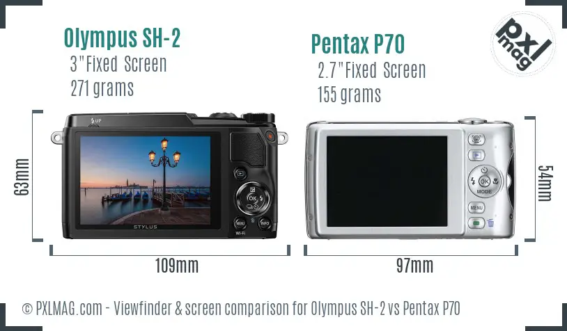Olympus SH-2 vs Pentax P70 Screen and Viewfinder comparison