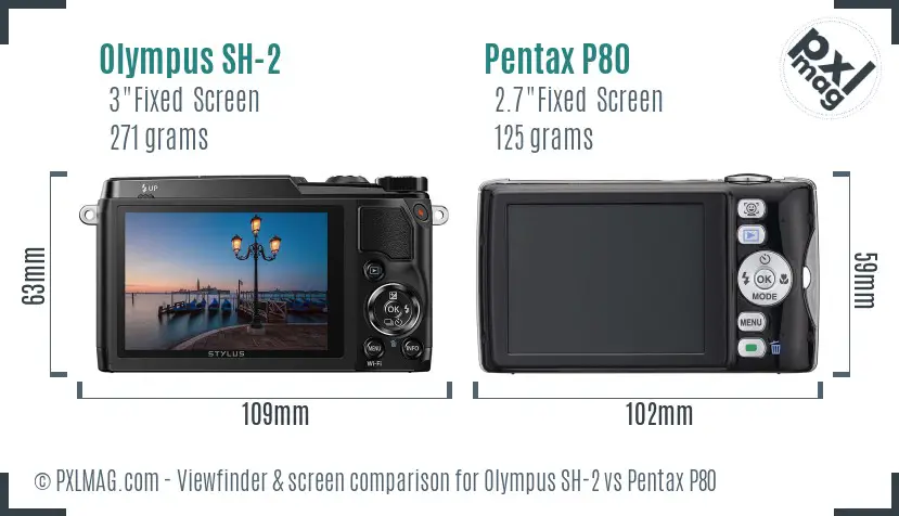 Olympus SH-2 vs Pentax P80 Screen and Viewfinder comparison