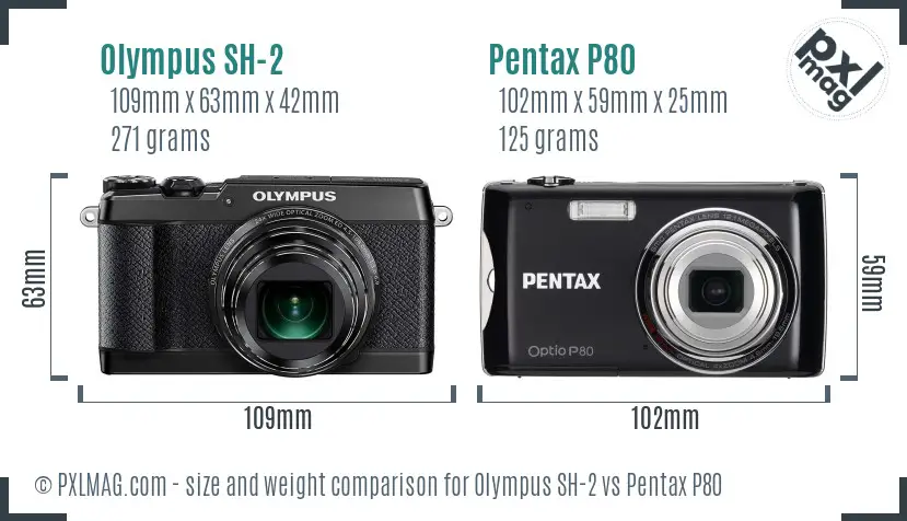 Olympus SH-2 vs Pentax P80 size comparison