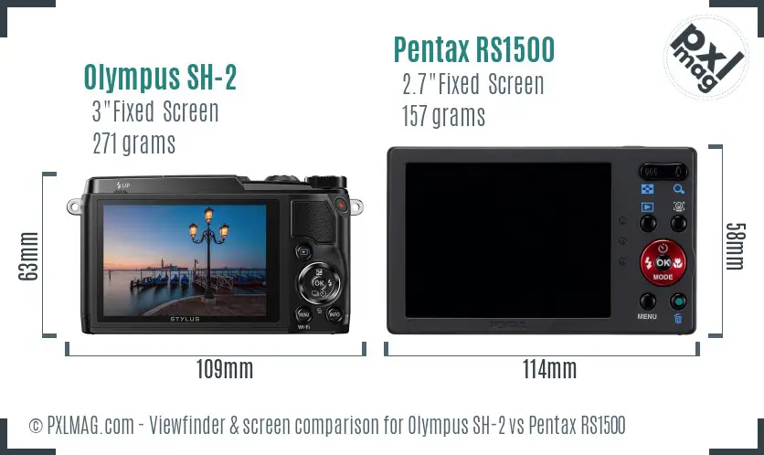 Olympus SH-2 vs Pentax RS1500 Screen and Viewfinder comparison