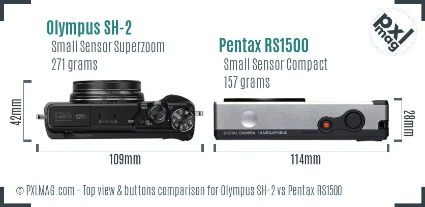 Olympus SH-2 vs Pentax RS1500 top view buttons comparison