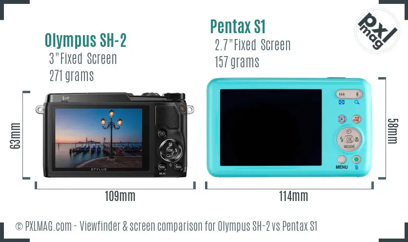 Olympus SH-2 vs Pentax S1 Screen and Viewfinder comparison