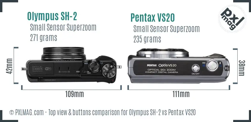Olympus SH-2 vs Pentax VS20 top view buttons comparison