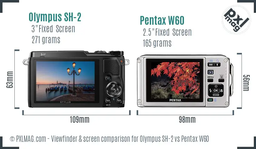 Olympus SH-2 vs Pentax W60 Screen and Viewfinder comparison