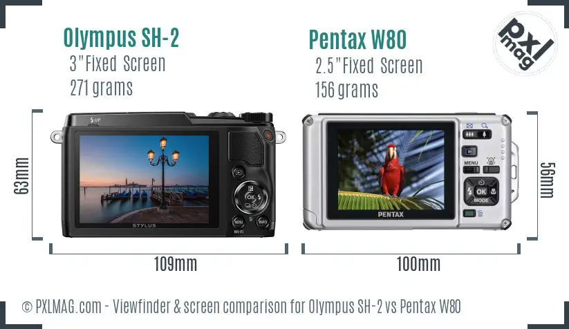 Olympus SH-2 vs Pentax W80 Screen and Viewfinder comparison