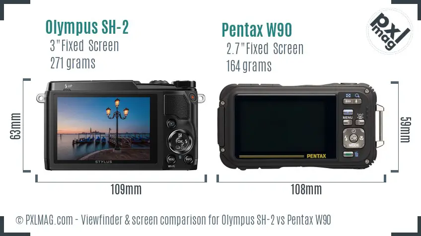 Olympus SH-2 vs Pentax W90 Screen and Viewfinder comparison