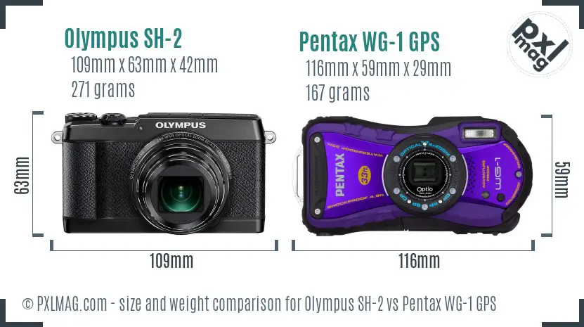 Olympus SH-2 vs Pentax WG-1 GPS size comparison