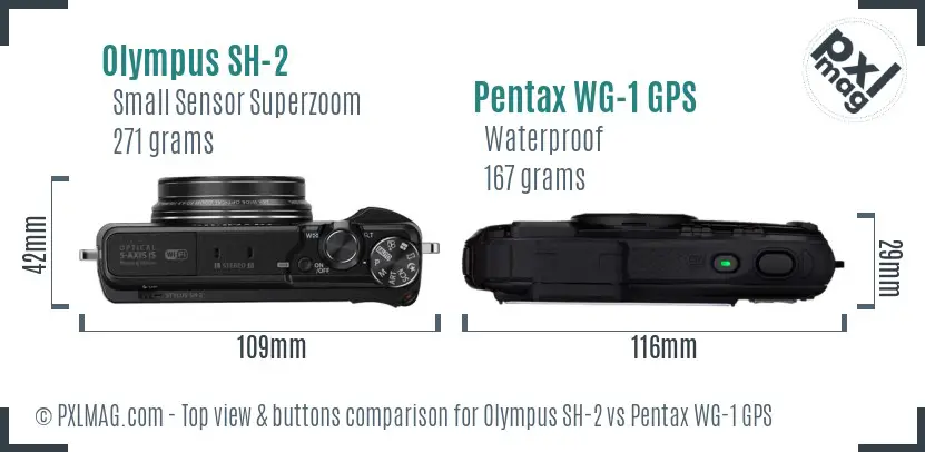 Olympus SH-2 vs Pentax WG-1 GPS top view buttons comparison