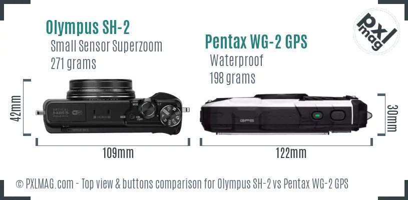 Olympus SH-2 vs Pentax WG-2 GPS top view buttons comparison