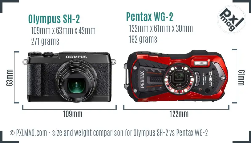 Olympus SH-2 vs Pentax WG-2 size comparison