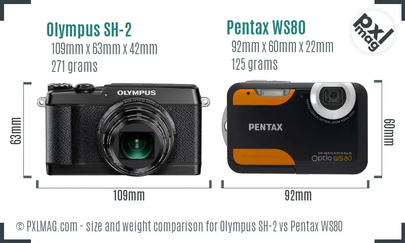 Olympus SH-2 vs Pentax WS80 size comparison