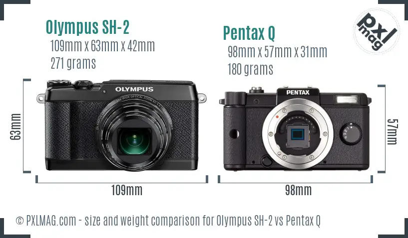 Olympus SH-2 vs Pentax Q size comparison