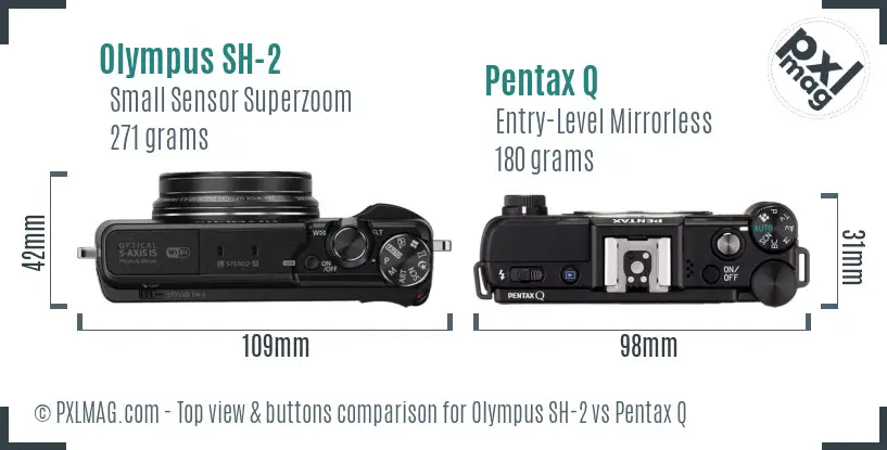 Olympus SH-2 vs Pentax Q top view buttons comparison