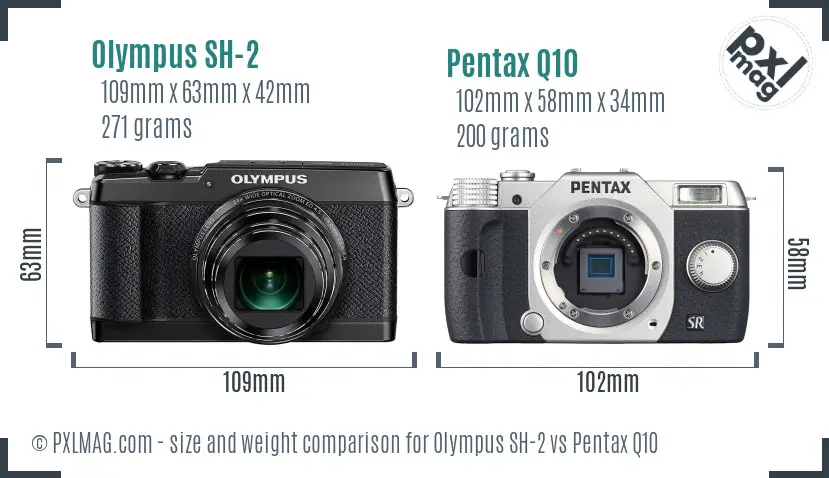 Olympus SH-2 vs Pentax Q10 size comparison