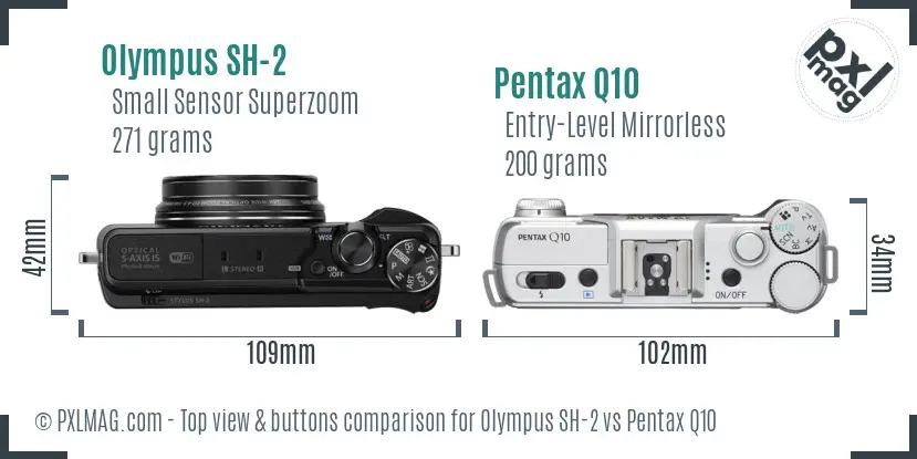 Olympus SH-2 vs Pentax Q10 top view buttons comparison
