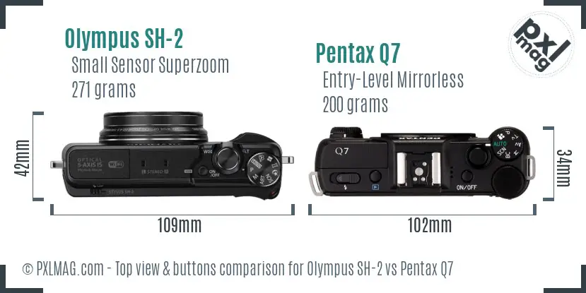 Olympus SH-2 vs Pentax Q7 top view buttons comparison