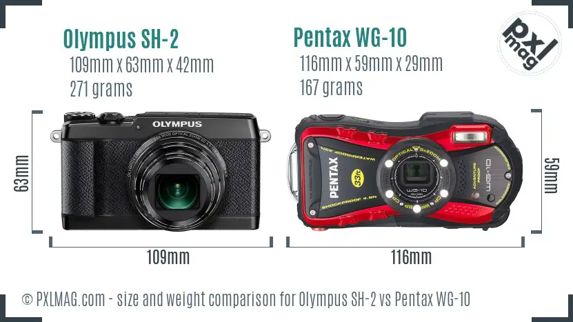 Olympus SH-2 vs Pentax WG-10 size comparison