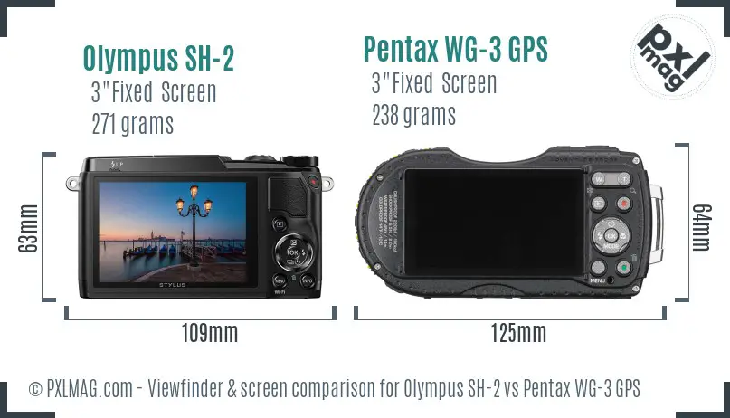 Olympus SH-2 vs Pentax WG-3 GPS Screen and Viewfinder comparison