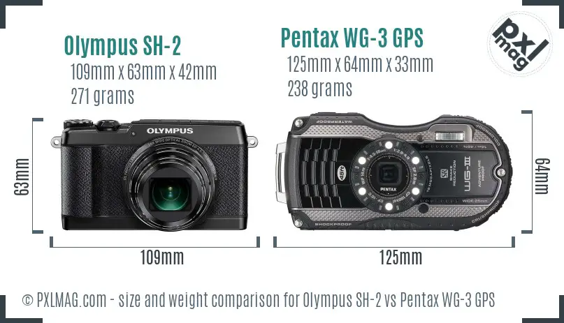 Olympus SH-2 vs Pentax WG-3 GPS size comparison