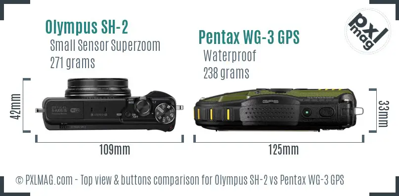 Olympus SH-2 vs Pentax WG-3 GPS top view buttons comparison