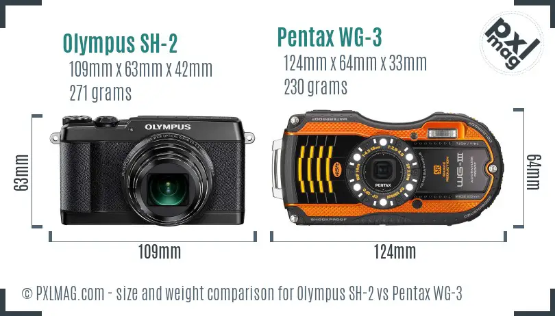 Olympus SH-2 vs Pentax WG-3 size comparison