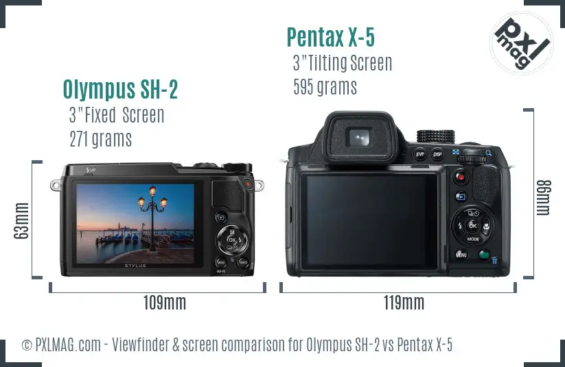 Olympus SH-2 vs Pentax X-5 Screen and Viewfinder comparison