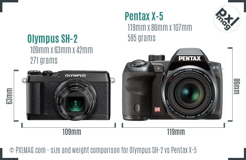 Olympus SH-2 vs Pentax X-5 size comparison