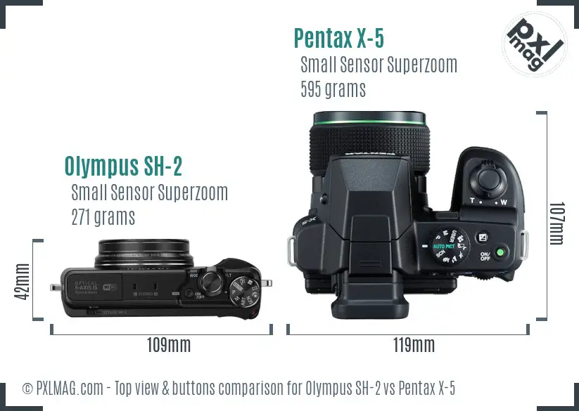 Olympus SH-2 vs Pentax X-5 top view buttons comparison