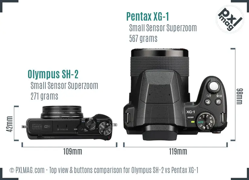 Olympus SH-2 vs Pentax XG-1 top view buttons comparison