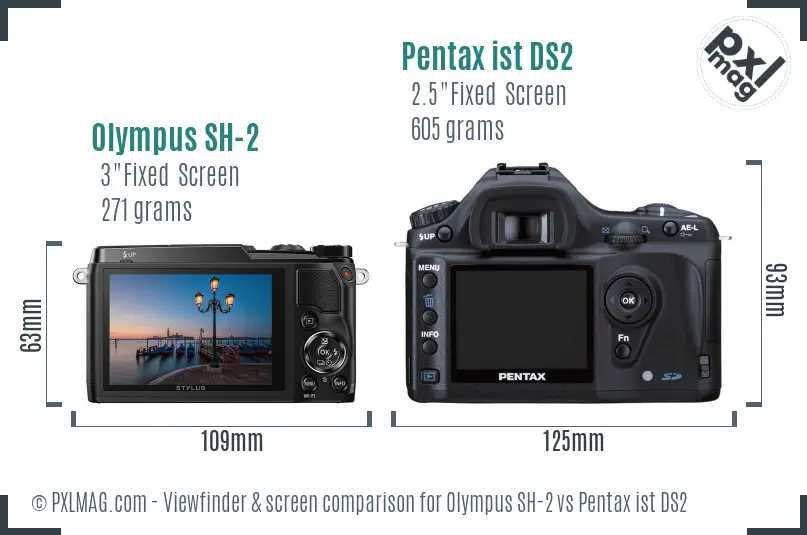 Olympus SH-2 vs Pentax ist DS2 Screen and Viewfinder comparison