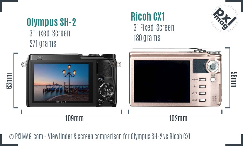 Olympus SH-2 vs Ricoh CX1 Screen and Viewfinder comparison
