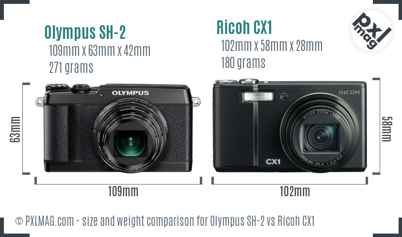 Olympus SH-2 vs Ricoh CX1 size comparison