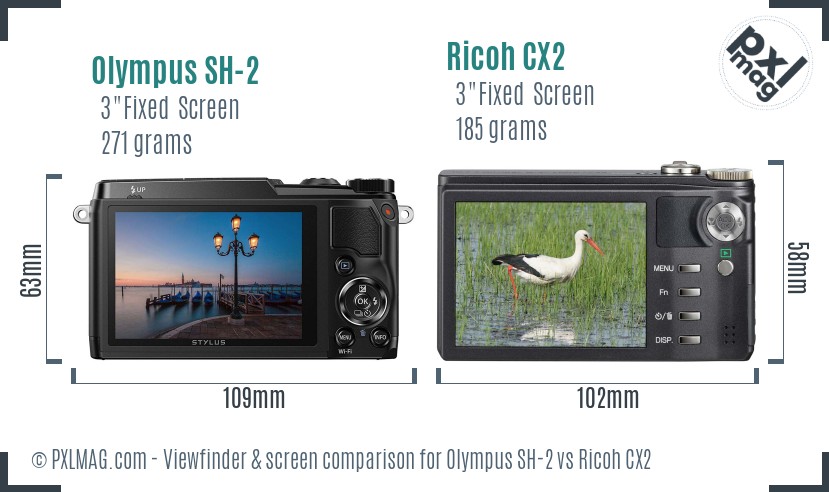 Olympus SH-2 vs Ricoh CX2 Screen and Viewfinder comparison