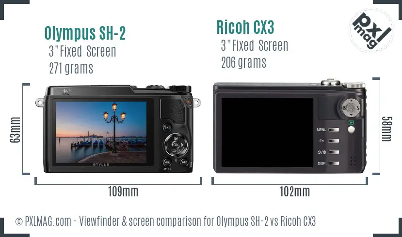 Olympus SH-2 vs Ricoh CX3 Screen and Viewfinder comparison