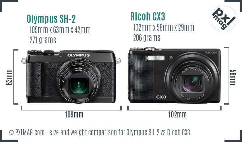 Olympus SH-2 vs Ricoh CX3 size comparison