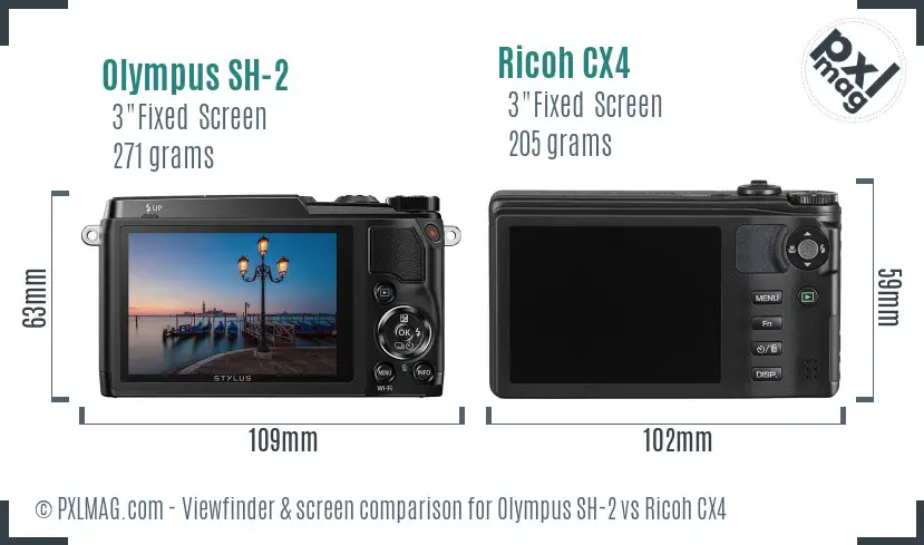 Olympus SH-2 vs Ricoh CX4 Screen and Viewfinder comparison