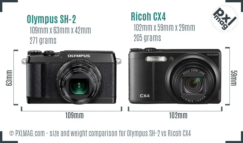 Olympus SH-2 vs Ricoh CX4 size comparison