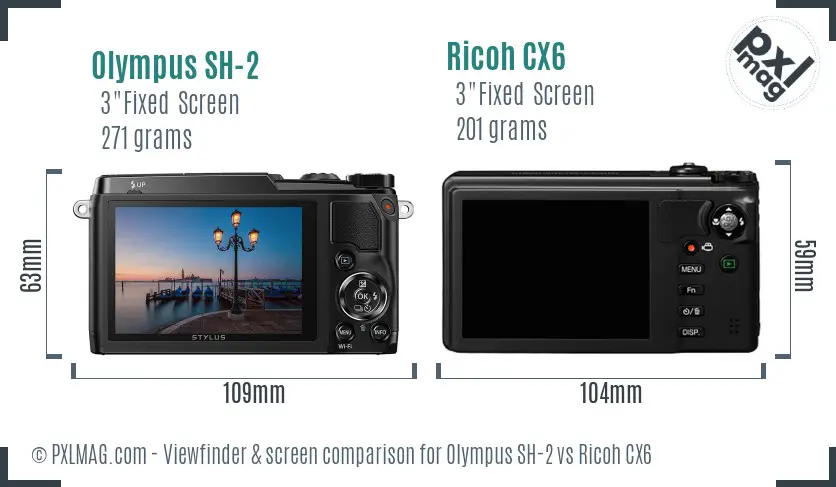 Olympus SH-2 vs Ricoh CX6 Screen and Viewfinder comparison