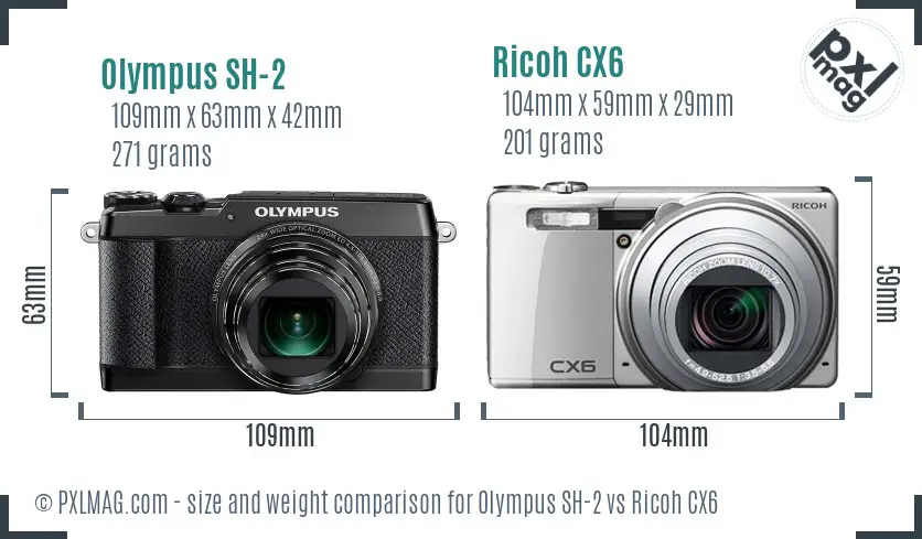 Olympus SH-2 vs Ricoh CX6 size comparison